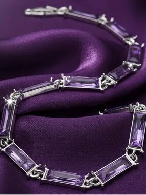 Silver Tone Purple Gemstone Tennis Bracelet